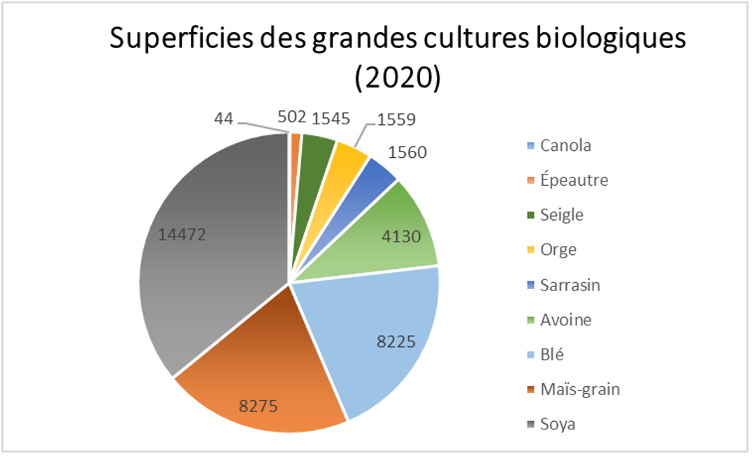 Superficies des grandes cultures biologiques (2020)