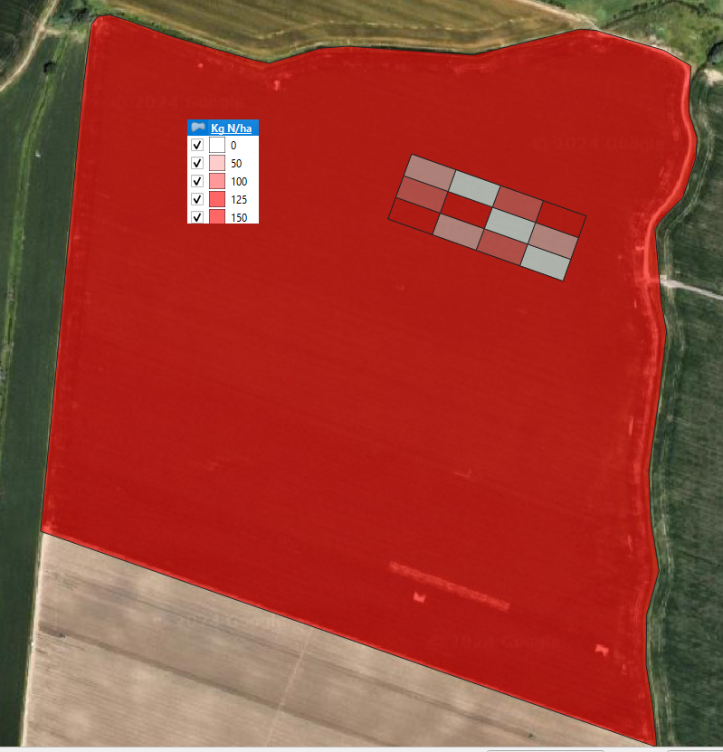 Dispositif d’essai de fertilisation azotée dans de grandes parcelles à la ferme – © Groupe Pleine Terre